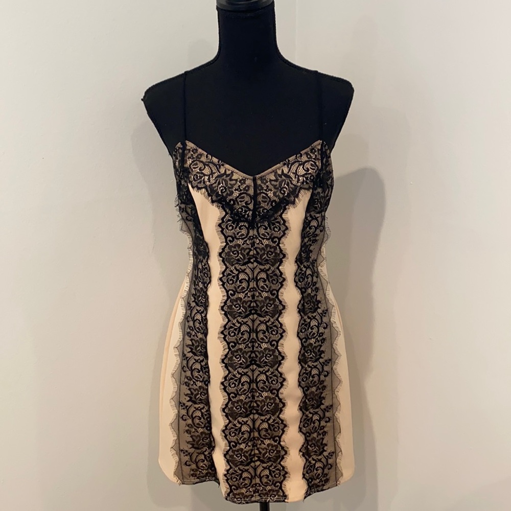 Pink and black lace cocktail dress